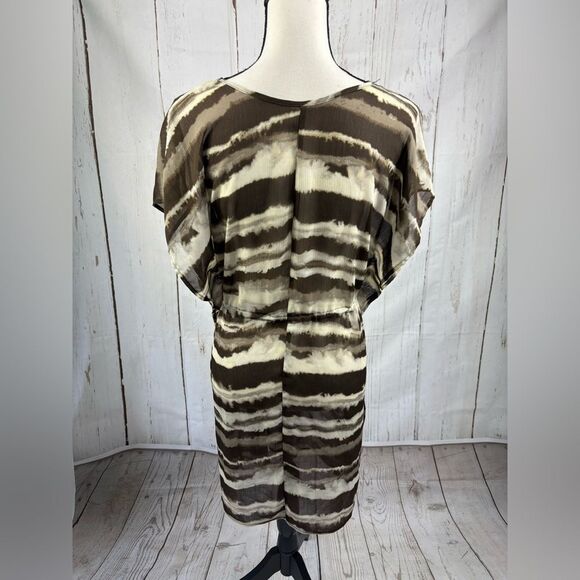 Merona Coverup Tunic V Neck Striped Brown Shades - Picture 2 of 5
